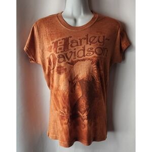 Harley Davidson Orange Womens Tacoma‎ Washington Bald Eagle L  Tshirt 🔥 Y2K